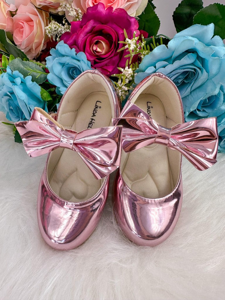 Sapatilha Rosa Metalizado com Laço Removível para Meninas