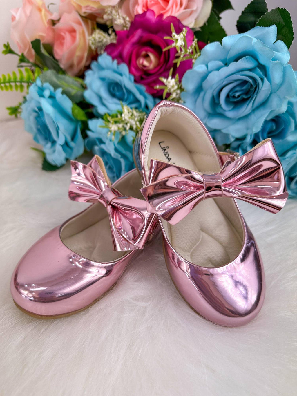 Sapatilha Rosa Metalizado com Laço Removível para Meninas