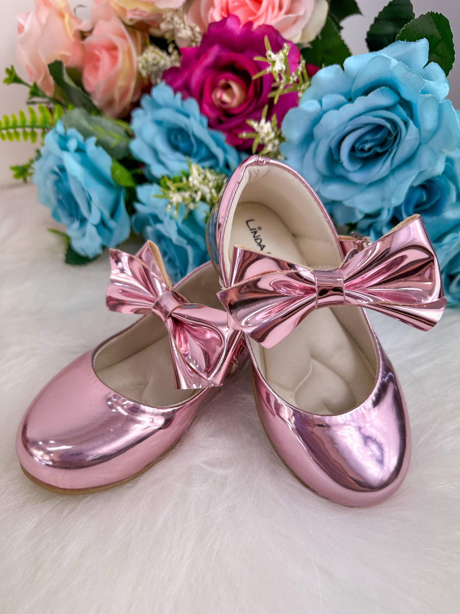 Sapatilha Rosa Metalizado com Laço Removível para Meninas