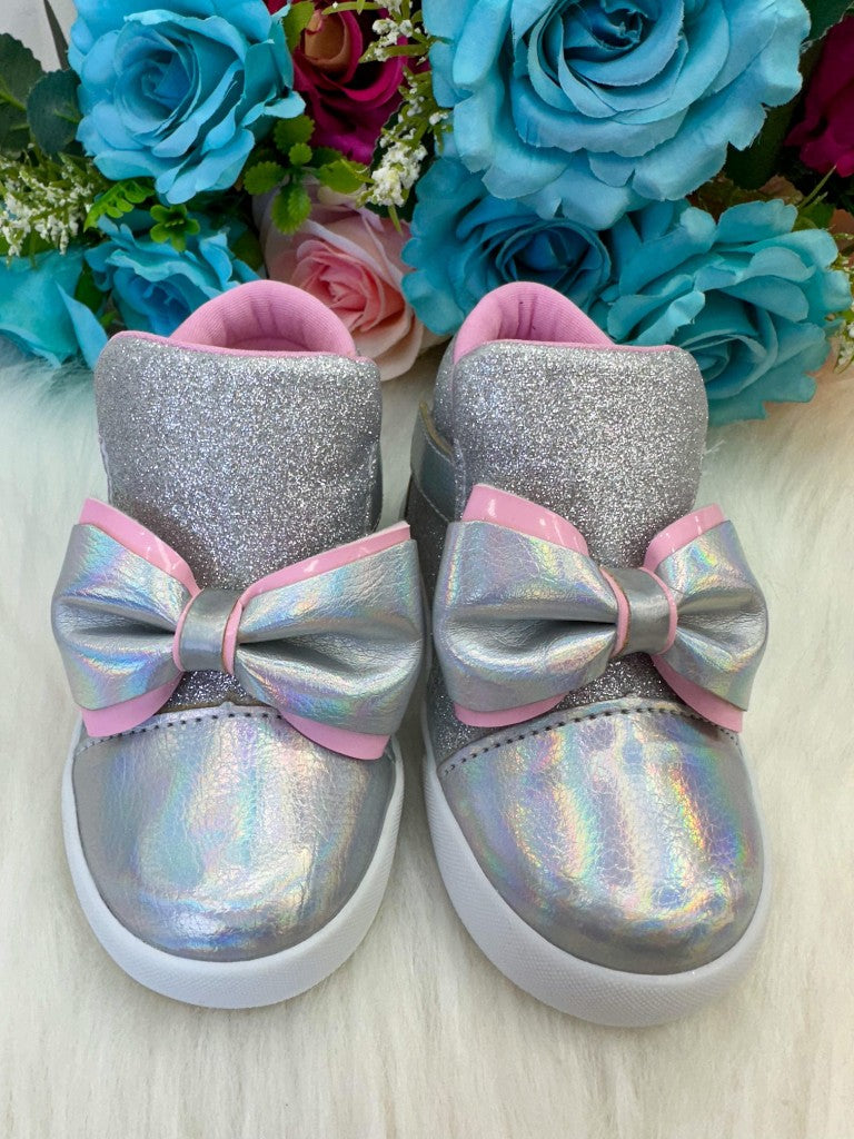Tênis Infantil Lacinho Prata Glitter com Solado Antiderrapante