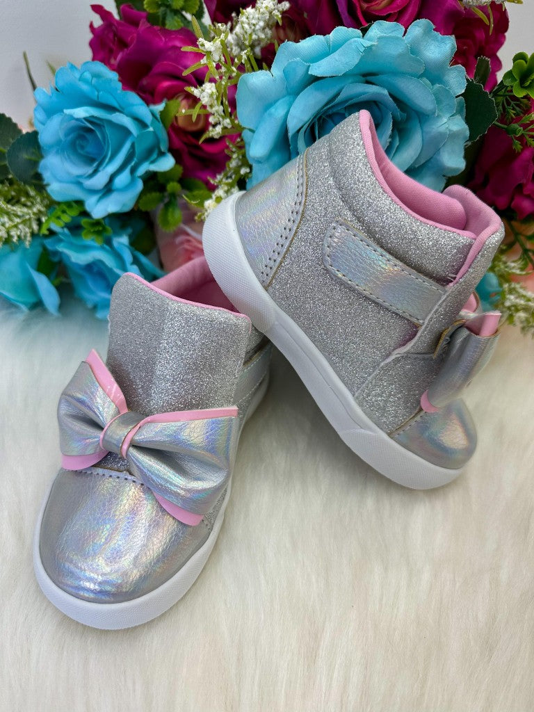 Tênis Infantil Lacinho Prata Glitter com Solado Antiderrapante