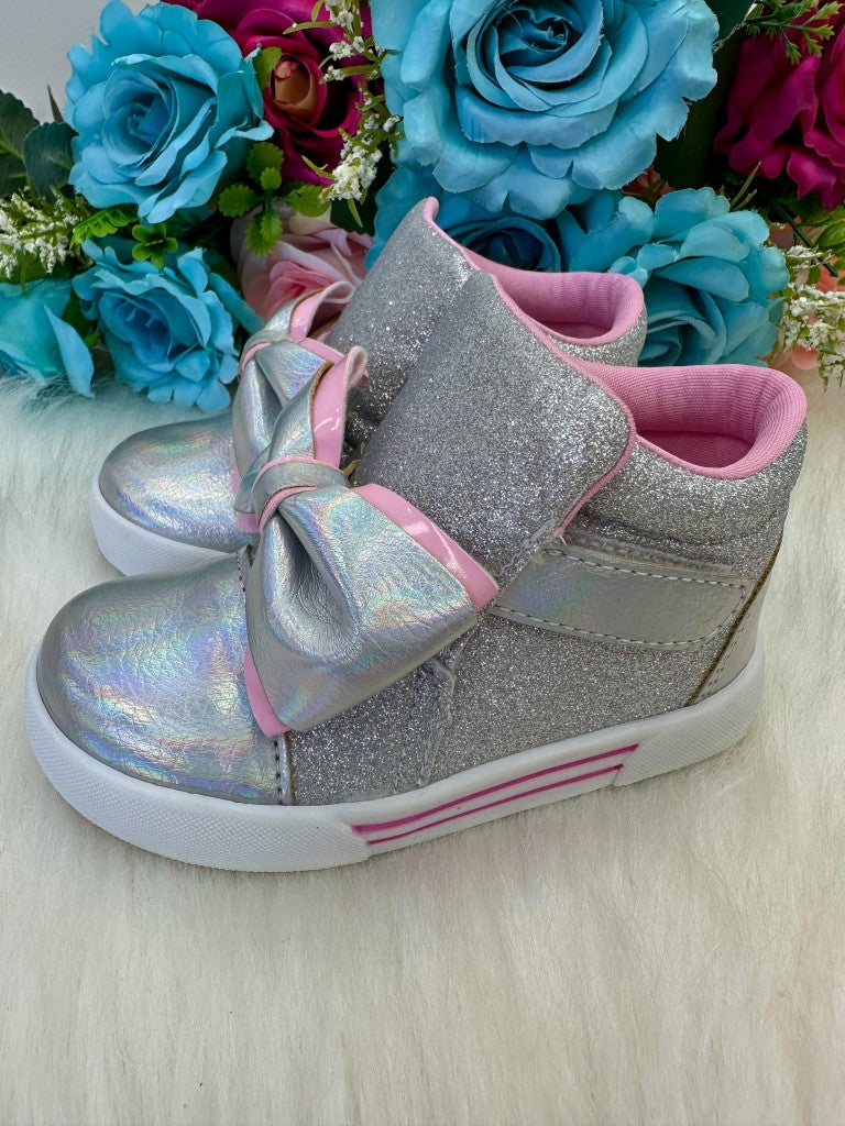 Tênis Infantil Lacinho Prata Glitter com Solado Antiderrapante