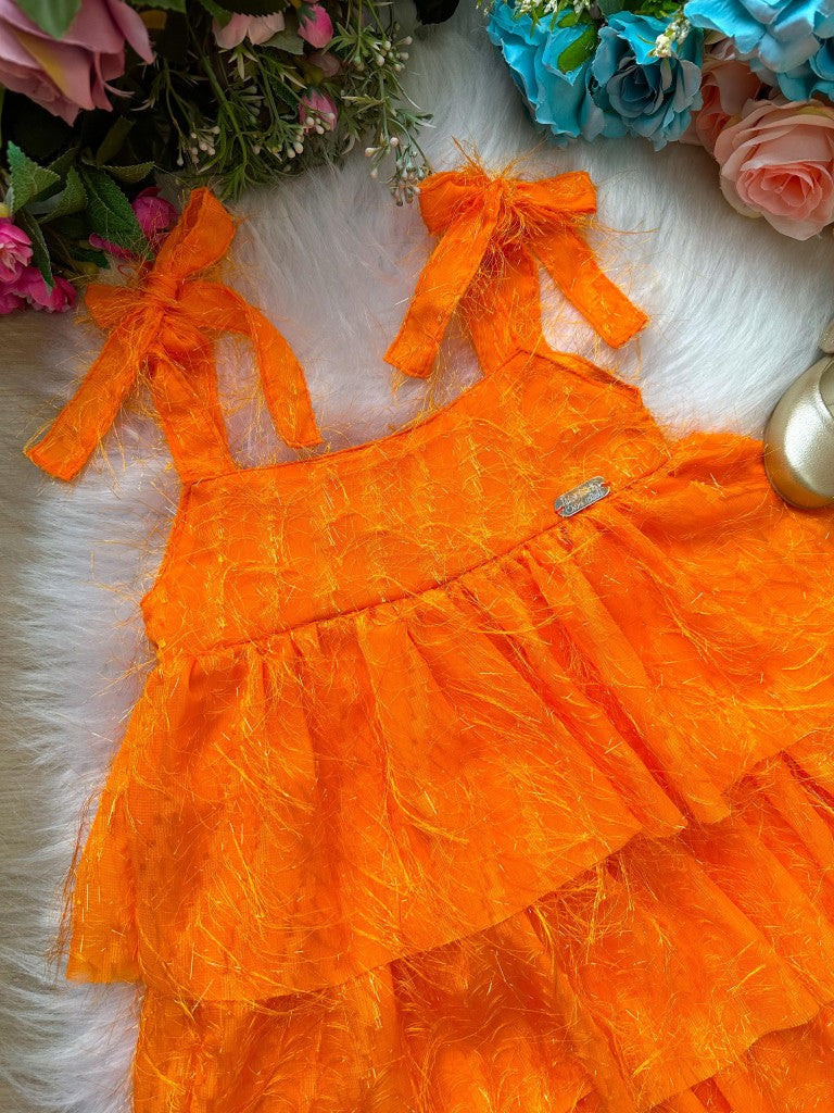 Vestido Laranja Neon em Tecido 100% Poliester com Alcinhas Ajustáveis