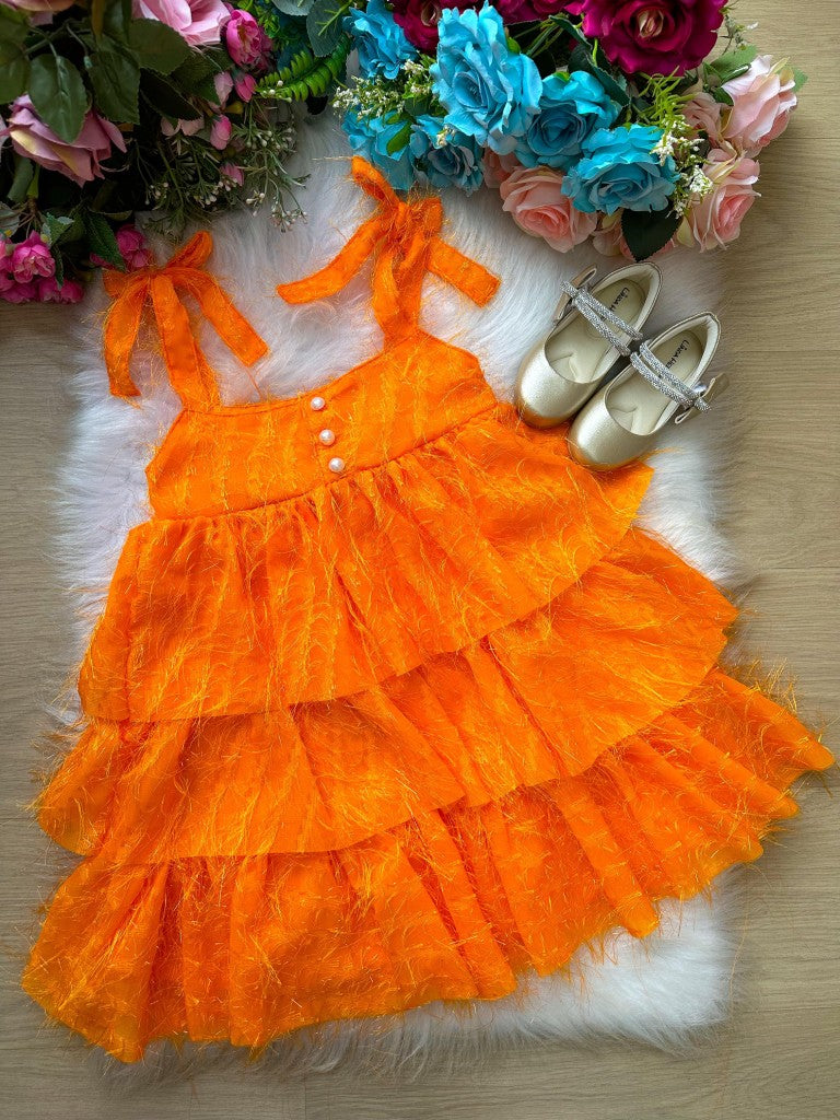 Vestido Laranja Neon em Tecido 100% Poliester com Alcinhas Ajustáveis