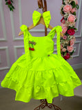Vestido Infantil Verde Neon com Laço em Tecido 100% Poliéster