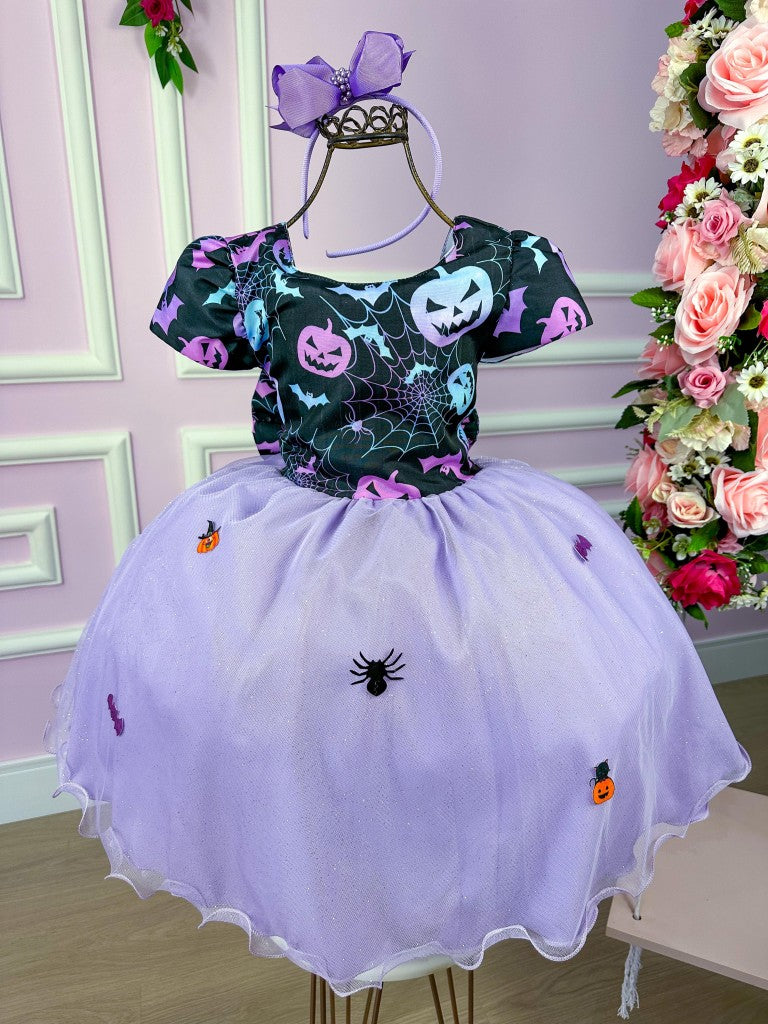Vestido Temático de Bruxinha Infantil em Tecido Misto com Forro Lilás