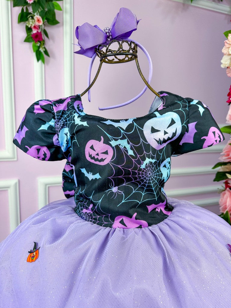 Vestido Temático de Bruxinha Infantil em Tecido Misto com Forro Lilás