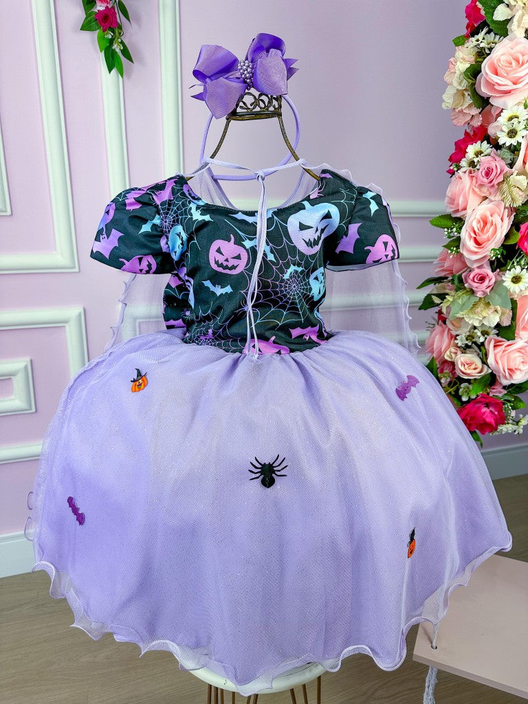 Vestido Temático de Bruxinha Infantil em Tecido Misto com Forro Lilás