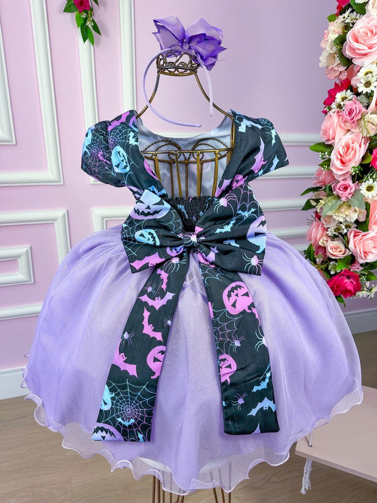 Vestido Temático de Bruxinha Infantil em Tecido Misto com Forro Lilás