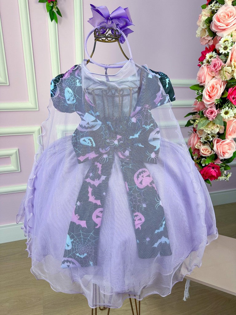 Vestido Temático de Bruxinha Infantil em Tecido Misto com Forro Lilás