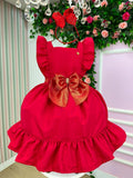 Vestido Vermelho Infantil em Poliéster com Laço - Natal