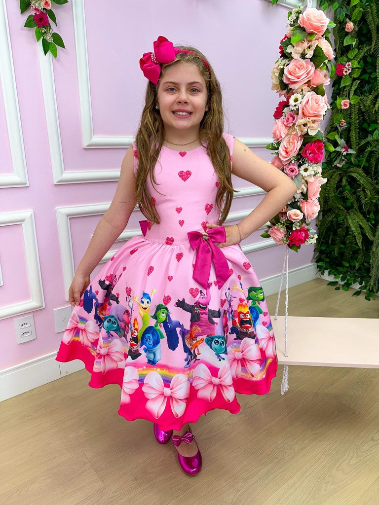 Vestido Infantil Rosa em Tecido Microfibra com Alças Amarradas