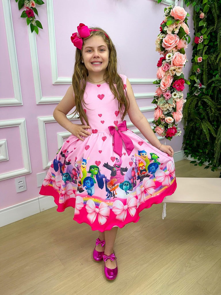 Vestido Infantil Rosa em Tecido Microfibra com Alças Amarradas
