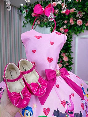 Vestido Infantil Rosa em Tecido Microfibra com Alças Amarradas