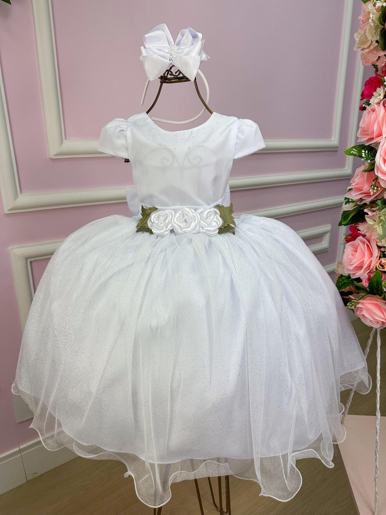 Vestido Branco Juvenil em Tecido Tule com Forro de Algodão e Poliéster
