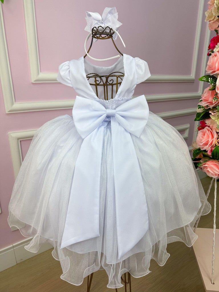 Vestido Branco Juvenil em Tecido Tule com Forro de Algodão e Poliéster