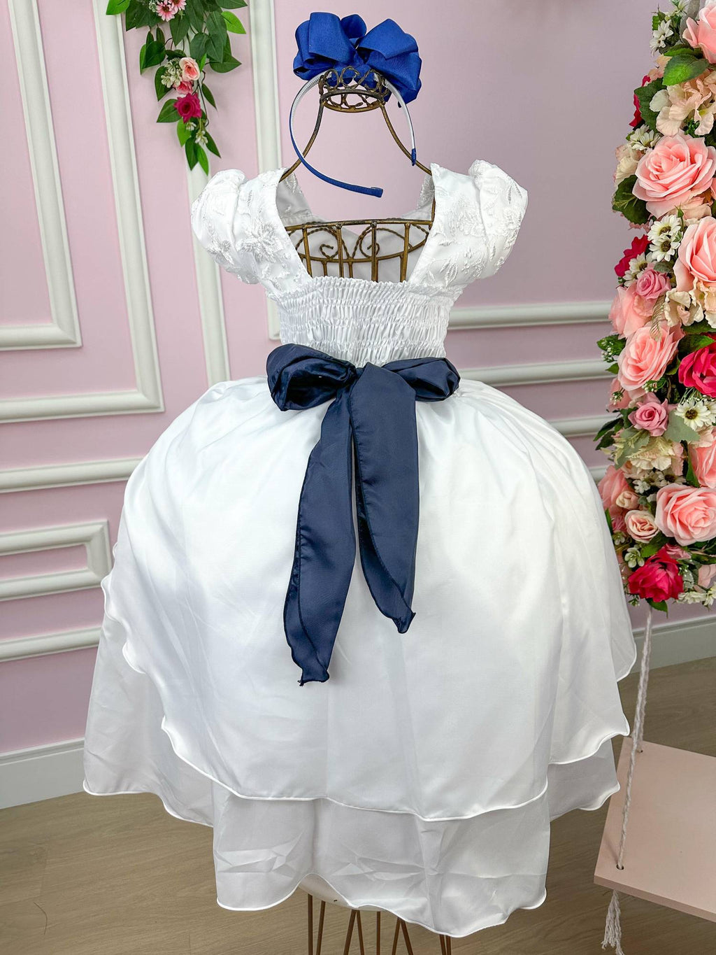 Vestido Branco com Forro em Poliéster e Algodão para Batizado e Casamento