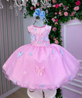 Vestido Rosa Bebê com Laço Jardim das Borboletas