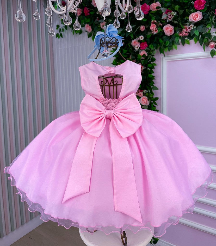 Vestido Rosa Bebê com Laço Jardim das Borboletas