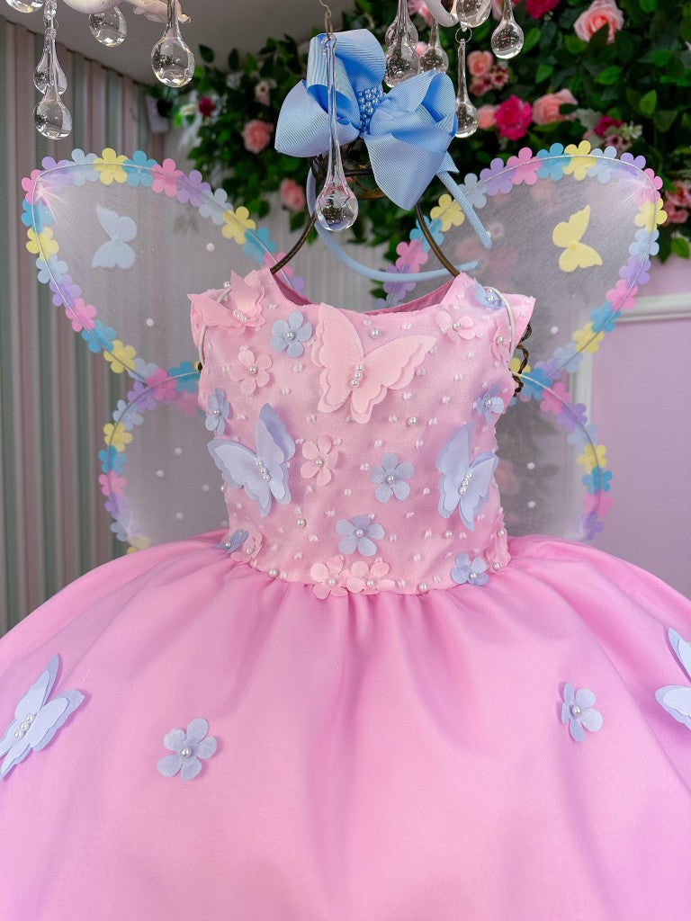 Vestido Rosa Bebê com Laço Jardim das Borboletas