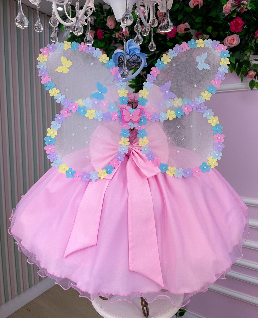 Vestido Rosa Bebê com Laço Jardim das Borboletas