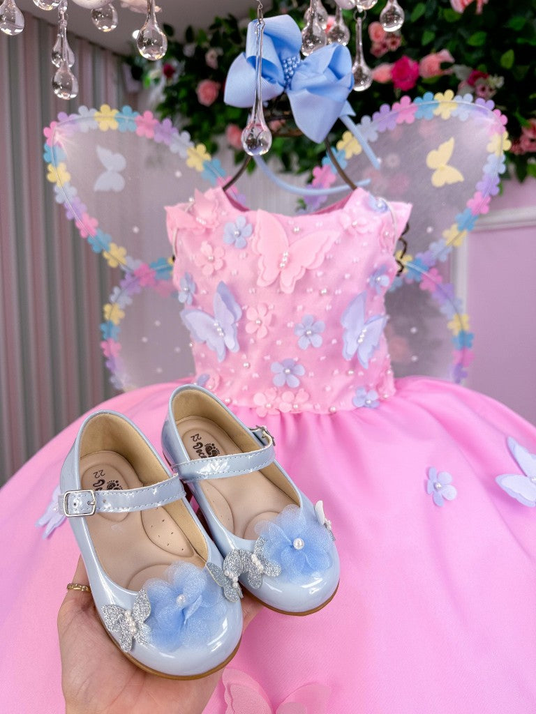 Vestido Rosa Bebê com Laço Jardim das Borboletas