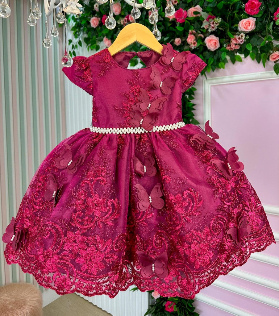 Vestido Luxo Marsala com Forro de Poliéster e Algodão para Crianças