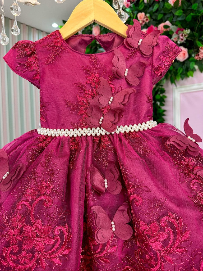 Vestido Luxo Marsala com Forro de Poliéster e Algodão para Crianças