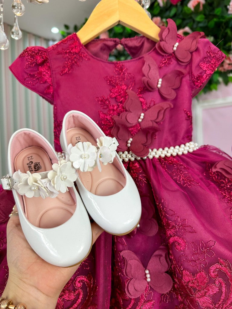 Vestido Luxo Marsala com Forro de Poliéster e Algodão para Crianças