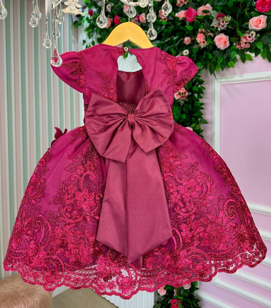 Vestido Luxo Marsala com Forro de Poliéster e Algodão para Crianças