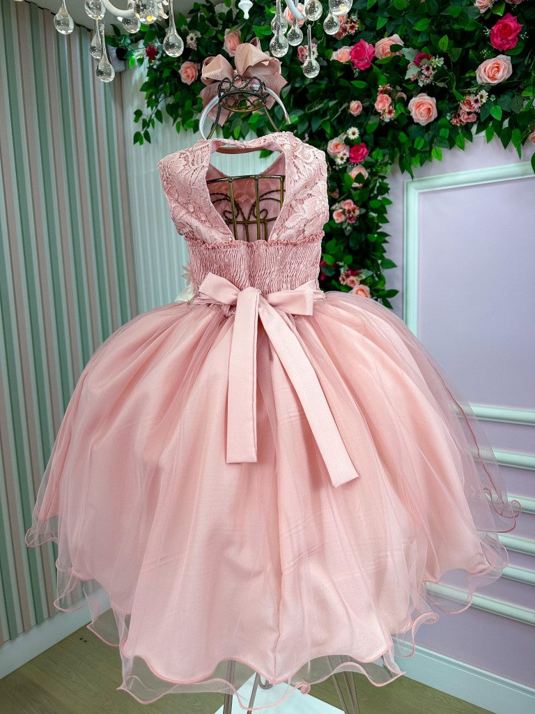 Vestido Juvenil Flores em Tecido de Poliester Rosa