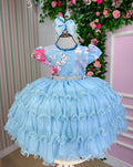 Vestido Jardim Encantado Azul Bebê em Tecido Misto para Meninas