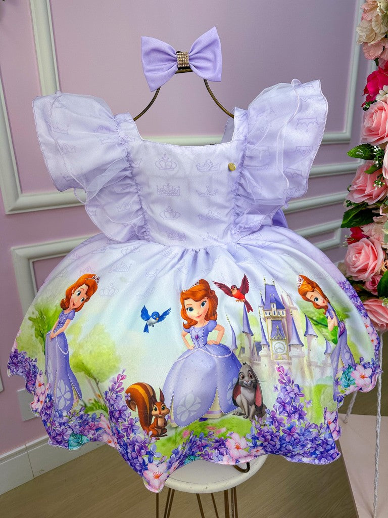 Vestido Infantil Princesa Sofia em Poliéster com Laço