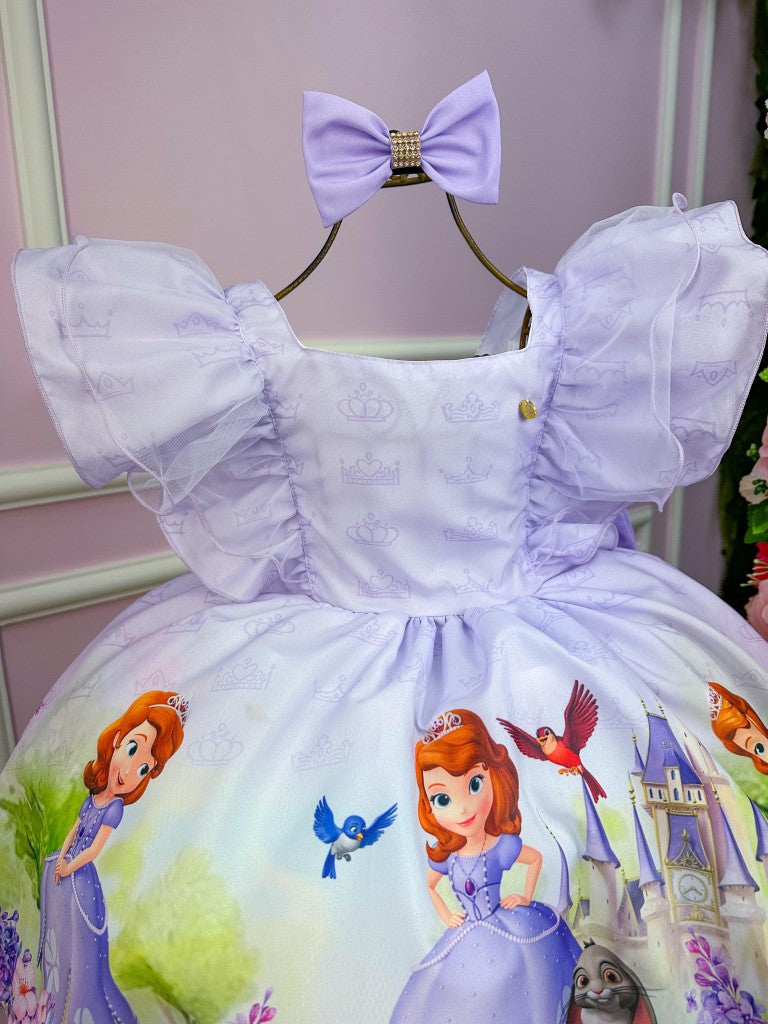 Vestido Infantil Princesa Sofia em Poliéster com Laço