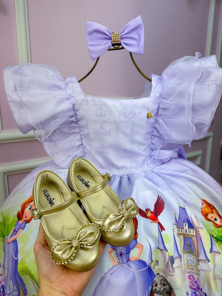 Vestido Infantil Princesa Sofia em Poliéster com Laço