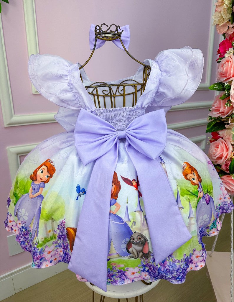 Vestido Infantil Princesa Sofia em Poliéster com Laço