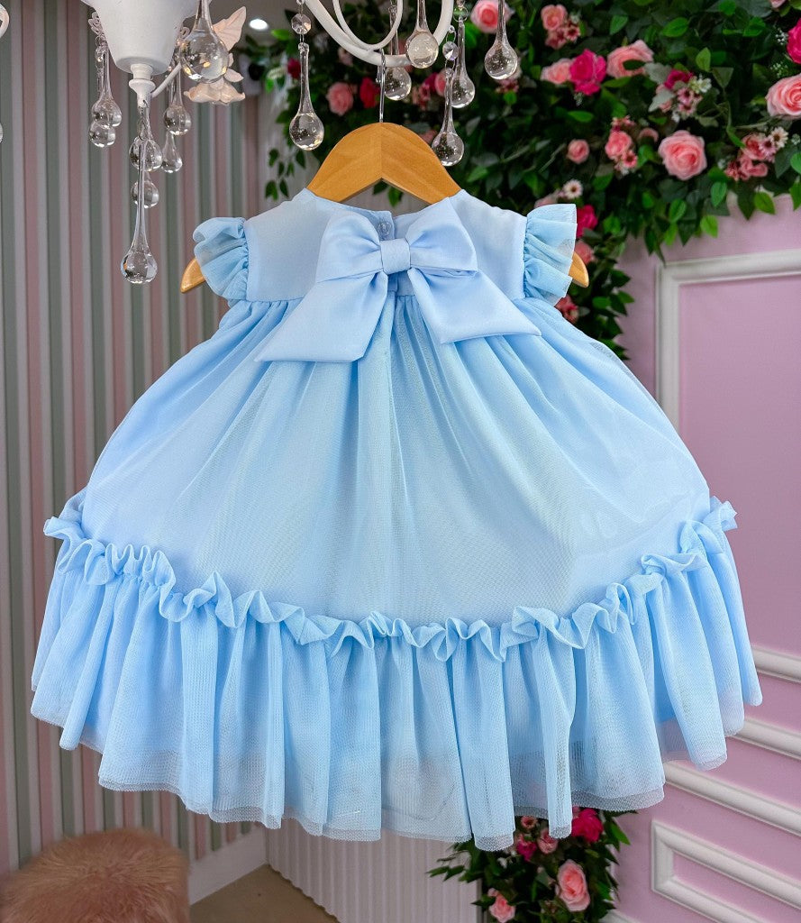 Vestido Vila Lele Jardim das Borboletas Baby Liz Azul Bebe