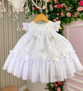 Vestido Infantil Luxo Jardim Encantado Branco em Tule para Bebê