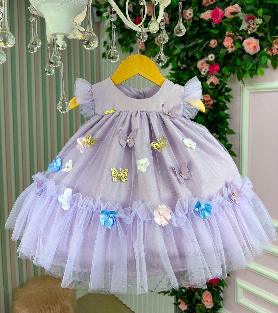 Vestido Infantil Luxo Jardim Encantado Lilás em Tule