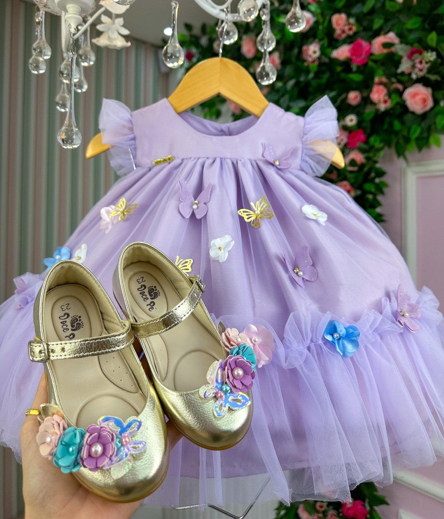 Vestido Infantil Luxo Jardim Encantado Lilás em Tule