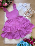 Vestido Lilás em Viscose com Laço e Gola Redonda