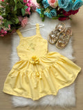 Vestido Amarelo Infantil em Tecido 100% Poliéster com Laço