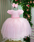 Vestido de Menina Aline em Rosa Bebê com Tecido Misto