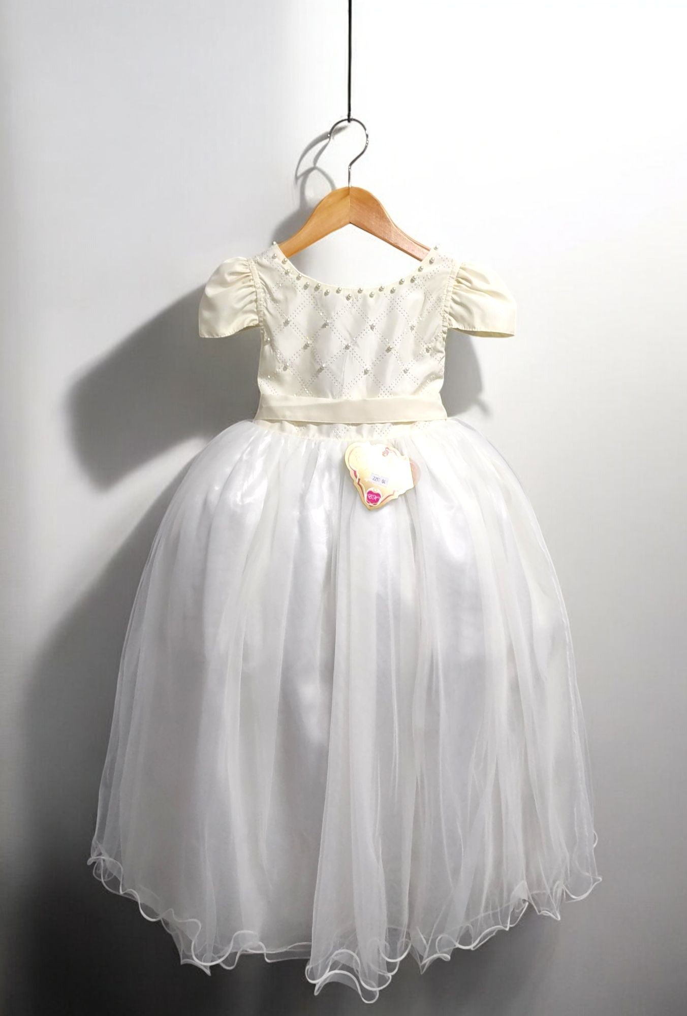 Vestido Longo Infantil Marfim com Strass e Pérolas para Damas