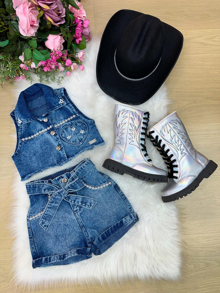 Conjunto Jeans Sem Lycra Para Blogueirinha Marcely