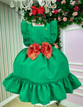 Vestido Verde Infantil em Poliéster com Laço nas Costas