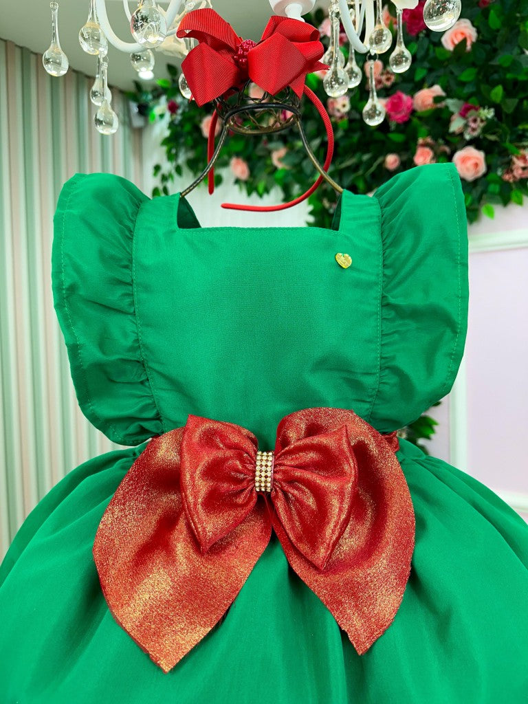 Vestido Verde Infantil em Poliéster com Laço nas Costas