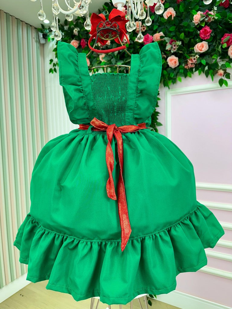 Vestido Verde Infantil em Poliéster com Laço nas Costas