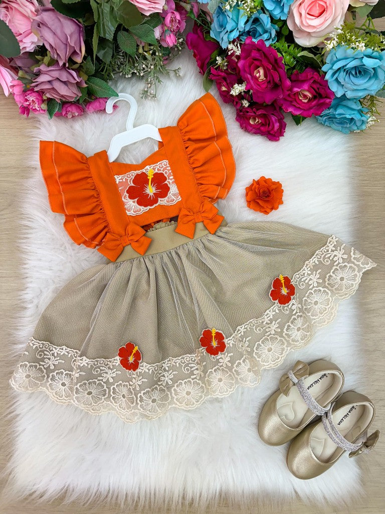 Vestido Infantil Tule com Laço para Meninas de 03 Meses a 2 Anos