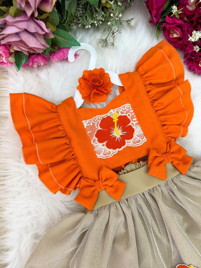 Vestido Infantil Tule com Laço para Meninas de 03 Meses a 2 Anos